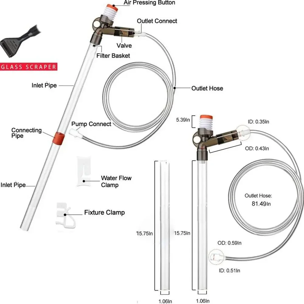 Aquarium Gravel Cleaner Siphon Fish Tank Vacuum Cleaner for Absorb Dirt Wash San